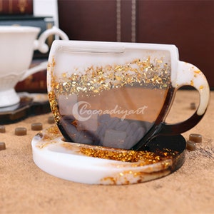Coffee Cup Quicksand Mold-Coffee Cup Shaker Resin Mold-Coffee Lemon Slice Silicone Mold-Cup Quicksand Coaster Mold-Resin Coaster Shaker Mold