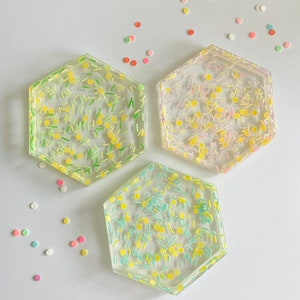 Hexagon Lemon Slice Sprinkle Resin Coaster
