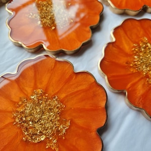 Orange Flower Shaped Resin Coaster, Decorative Coaster for Your Home or Gift, Coffee or Wine Coaster, Housewarming Gift, Thanksgiving Coaste