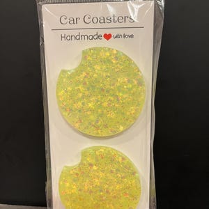Lemon Yellow iridescent Glitter resin car coasters set of 2