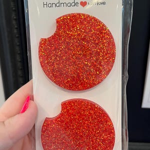 Burnt Orange/Red glitter resin car coasters set of 2